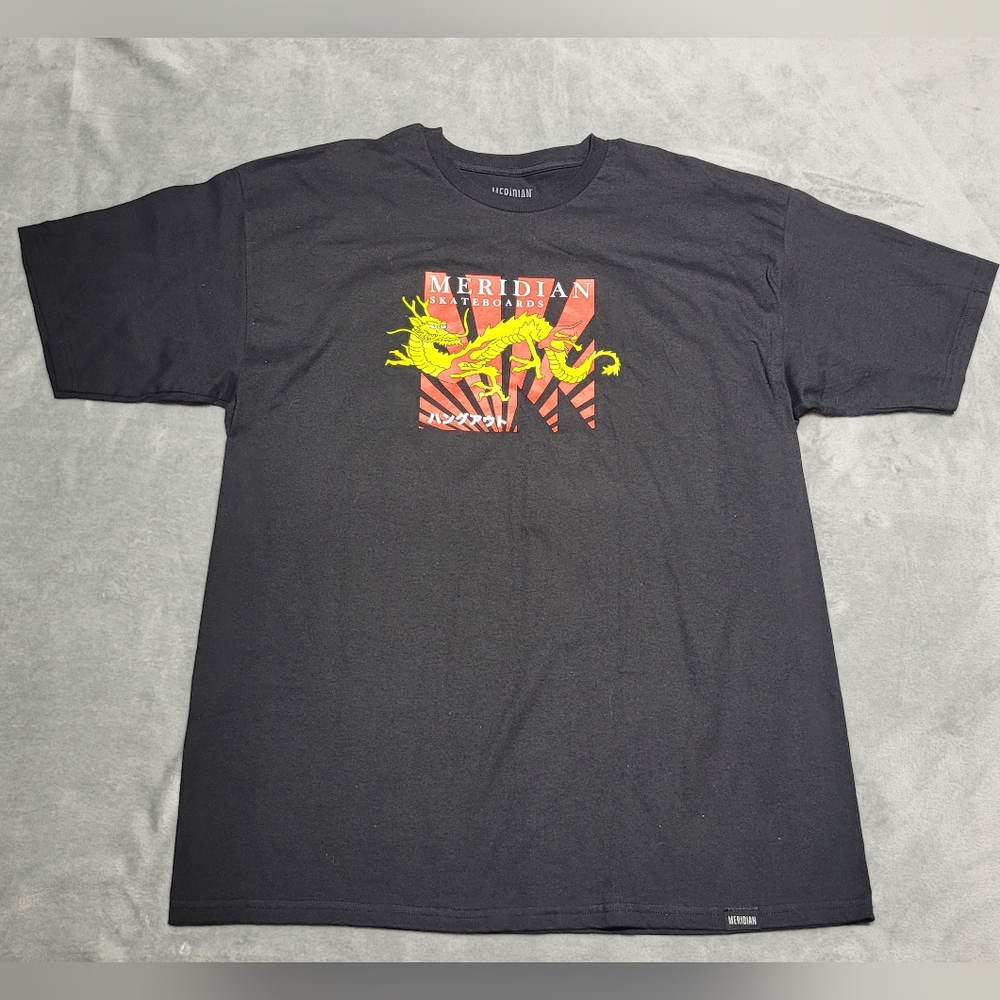 Meridian Skateboarding Dragon Logo Tshirt Black Crewneck Mens XL